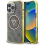 Guess IML Metal Glitter 4G Circle Triangle Capa MagSafe para iPhone 16 Pro (Castanho)