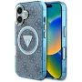 Guess IML Metal Glitter 4G Circle Triangle Capa MagSafe para iPhone 16 (Azul)