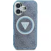Guess IML Metal Glitter 4G Circle Triangle Capa MagSafe para iPhone 16 (Azul)