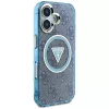Guess IML Metal Glitter 4G Circle Triangle Capa MagSafe para iPhone 16 (Azul)
