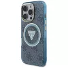 Guess IML Metal Glitter 4G Circle Triangle Capa MagSafe para iPhone 16 Pro (Azul)