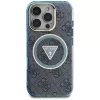 Guess IML Metal Glitter 4G Circle Triangle Capa MagSafe para iPhone 16 Pro (Azul)