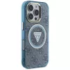 Guess IML Metal Glitter 4G Circle Triangle Capa MagSafe para iPhone 16 Pro (Azul)