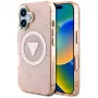 Guess IML Metal Glitter 4G Circle Triangle Capa MagSafe para iPhone 16 (Rosa)