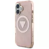 Guess IML Metal Glitter 4G Circle Triangle Capa MagSafe para iPhone 16 (Rosa)