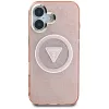 Guess IML Metal Glitter 4G Circle Triangle Capa MagSafe para iPhone 16 (Rosa)