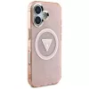 Guess IML Metal Glitter 4G Circle Triangle Capa MagSafe para iPhone 16 (Rosa)