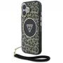 Guess HC IML Leopard Triangle Capa para iPhone 16 com cordão, Castanho, MagSafe