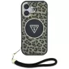 Guess HC IML Leopard Triangle Capa para iPhone 16 com cordão, Castanho, MagSafe