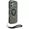 Guess HC IML Leopard Triangle Capa para iPhone 16 com cordão, Castanho, MagSafe