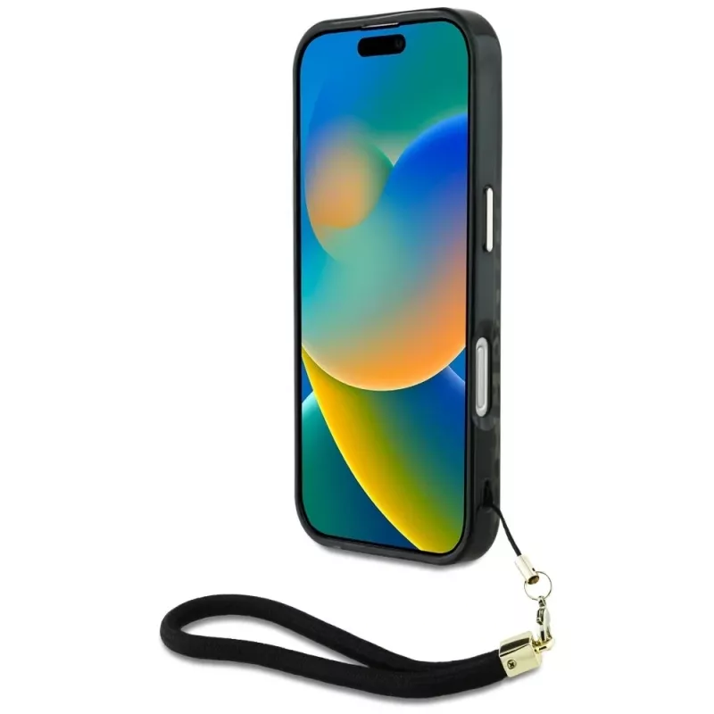 Guess HC IML Leopard Triangle Capa para iPhone 16 com cordão, Castanho, MagSafe