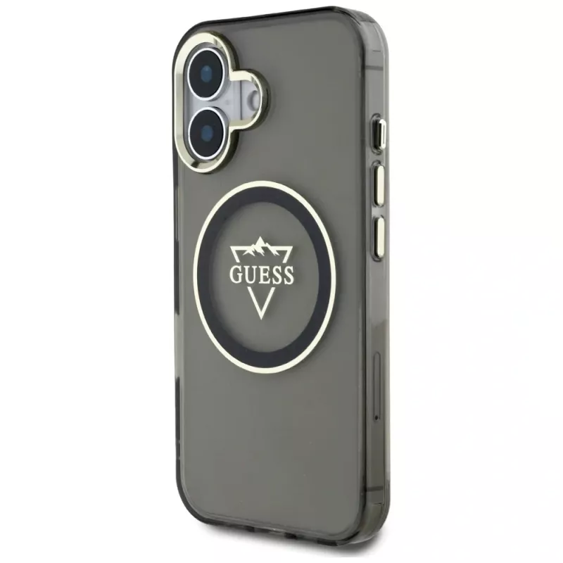 Guess IML Metal Mountain Logo Capa MagSafe para iPhone 16 (Preto)