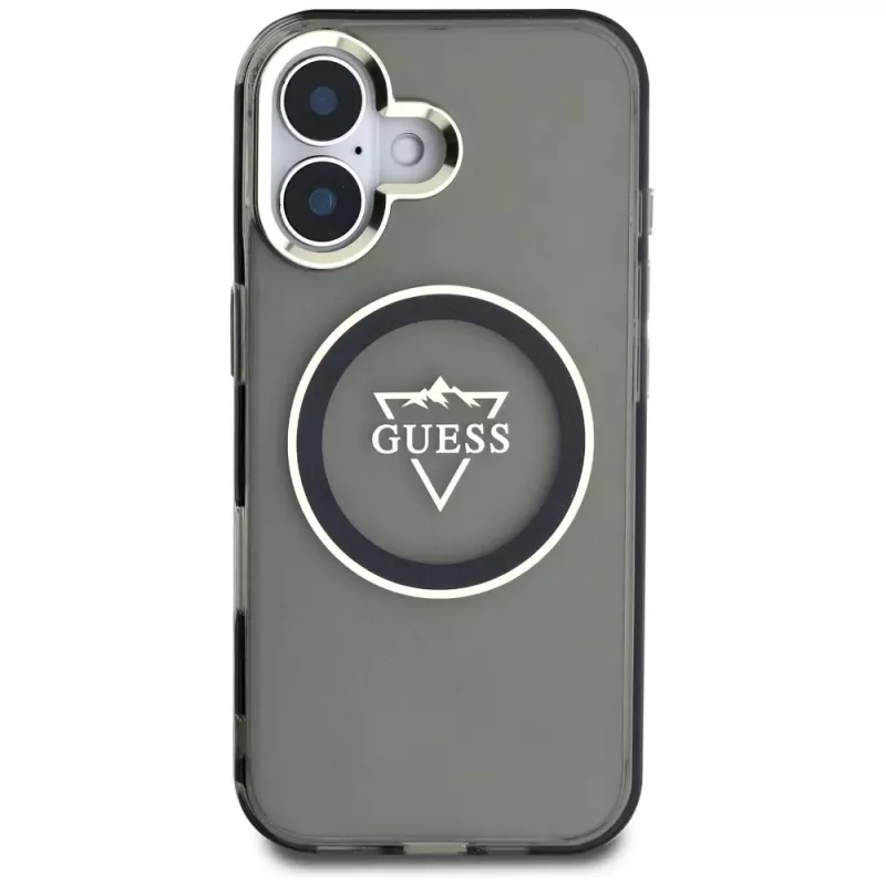 Guess IML Metal Mountain Logo Capa MagSafe para iPhone 16 (Preto)