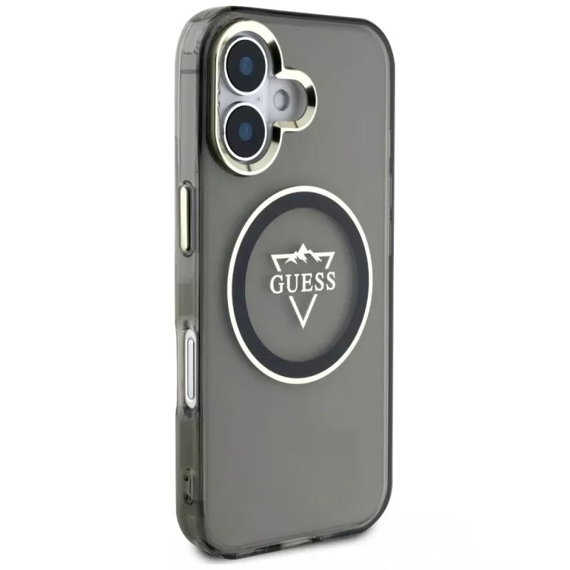 Guess IML Metal Mountain Logo Capa MagSafe para iPhone 16 (Preto)