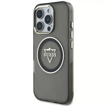 Guess IML Metal Mountain Logo Capa MagSafe para iPhone 16 Pro (Preto)