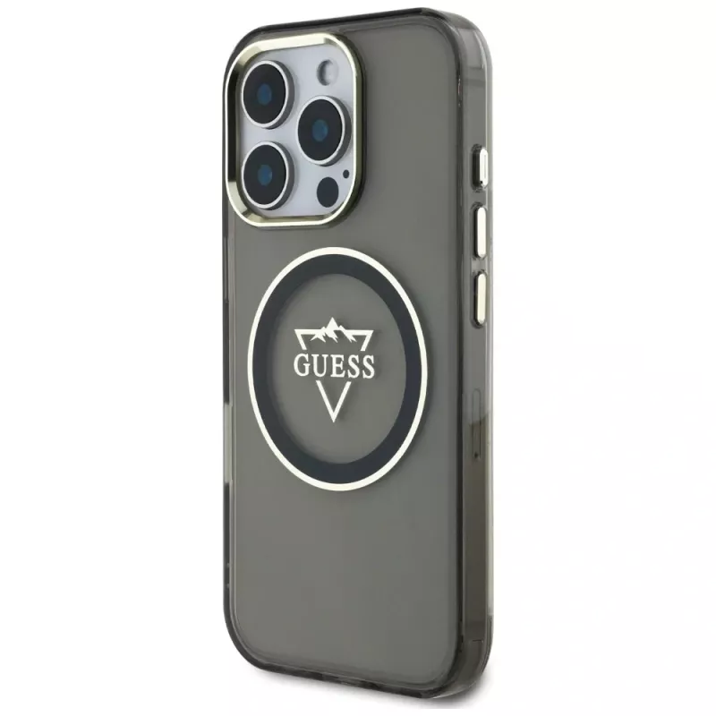 Guess IML Metal Mountain Logo Capa MagSafe para iPhone 16 Pro (Preto)