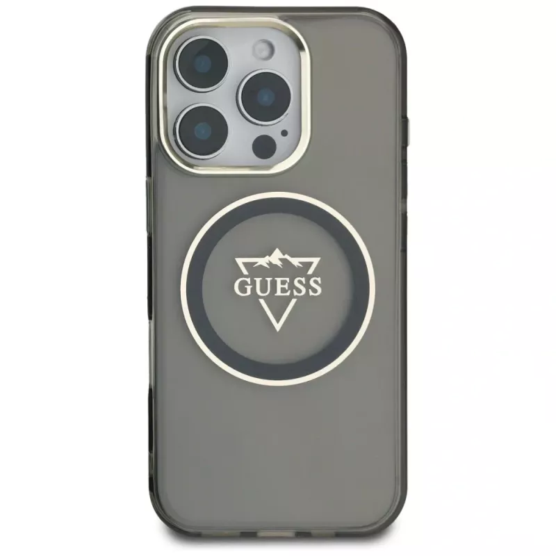Guess IML Metal Mountain Logo Capa MagSafe para iPhone 16 Pro (Preto)