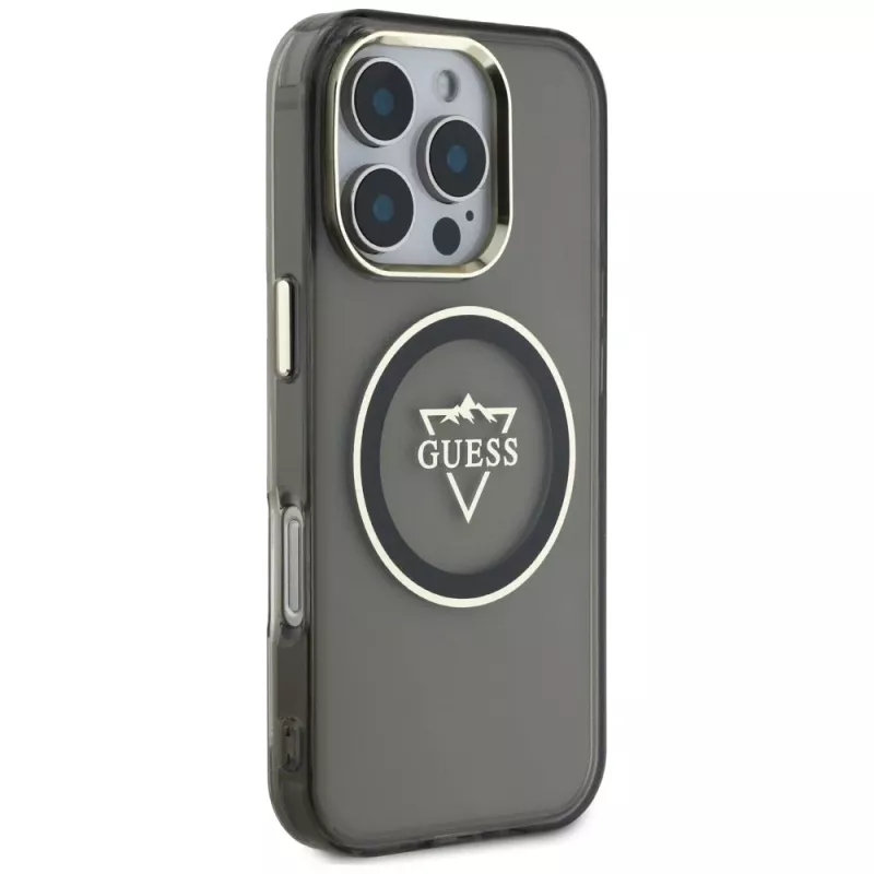 Guess IML Metal Mountain Logo Capa MagSafe para iPhone 16 Pro Max (Preto)