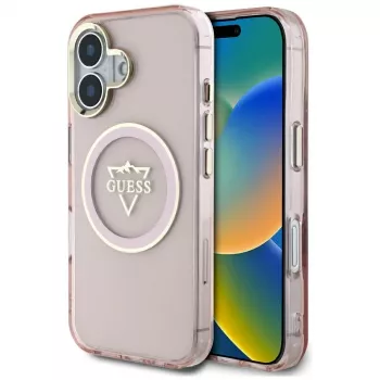 Guess IML Metal Mountain Logo Capa MagSafe para Apple iPhone 16 (Rosa)