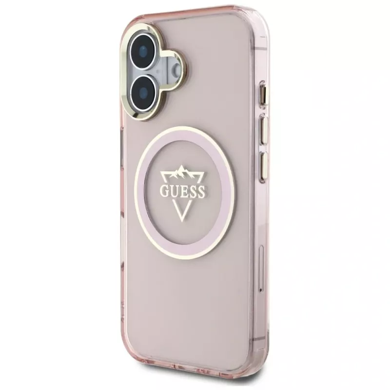 Guess IML Metal Mountain Logo Capa MagSafe para Apple iPhone 16 (Rosa)
