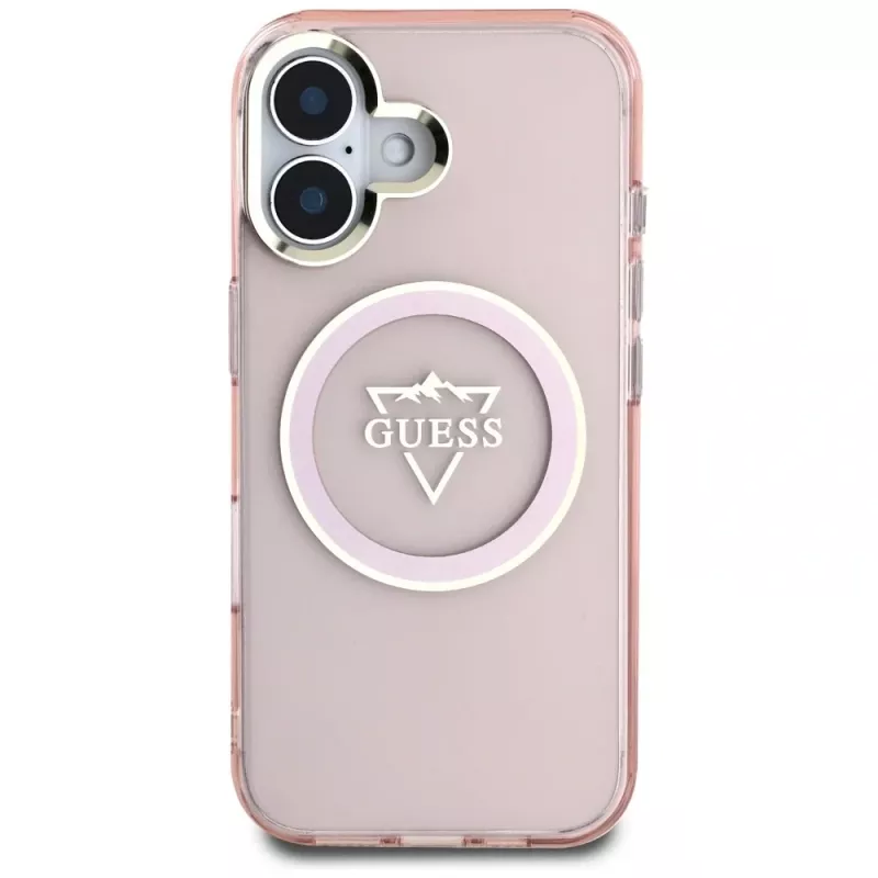 Guess IML Metal Mountain Logo Capa MagSafe para Apple iPhone 16 (Rosa)