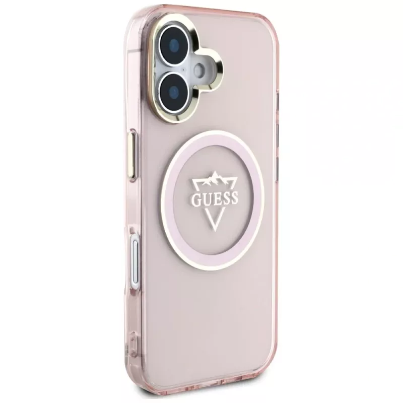Guess IML Metal Mountain Logo Capa MagSafe para Apple iPhone 16 (Rosa)