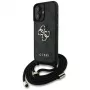 Guess 4G Big Logo Cord Strap Crossbody Capa para iPhone 16, Preto