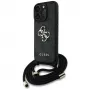 Guess 4G Big Logo Cord Strap Crossbody Capa para iPhone 16 Pro (Preto)
