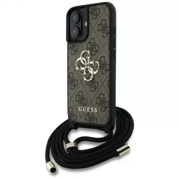 Guess 4G Big Logo Cord Strap Crossbody Capa para iPhone 16 Castanho