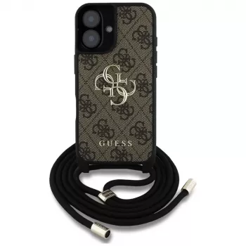 Guess 4G Big Logo Cord Strap Crossbody Capa para iPhone 16 Castanho