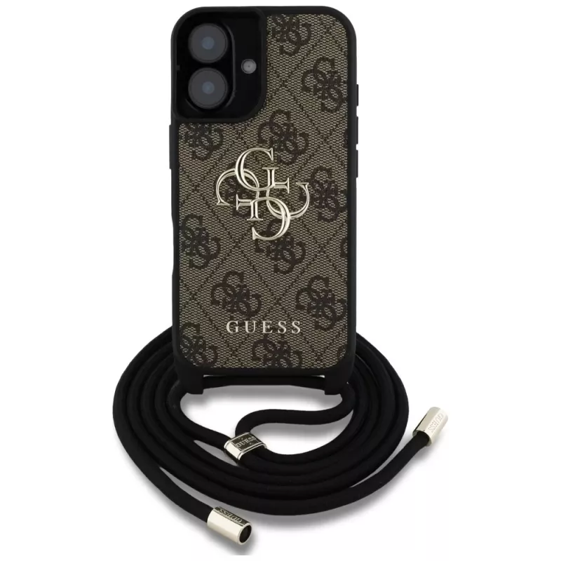 Guess 4G Big Logo Cord Strap Crossbody Capa para iPhone 16 Plus - Castanho