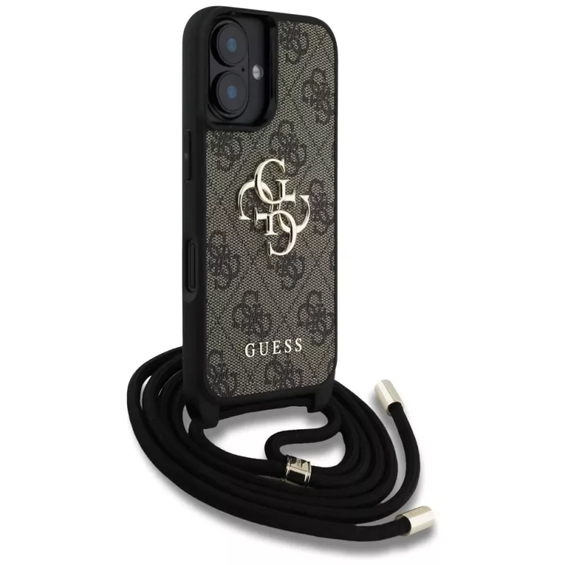 Guess 4G Big Logo Cord Strap Crossbody Capa para iPhone 16 Plus - Castanho