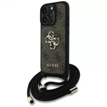 Guess 4G Big Logo Cord Strap Crossbody Capa para Apple iPhone 16 Pro - Castanho