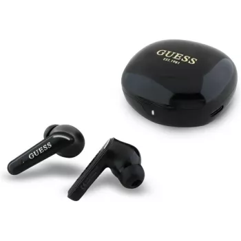 Guess Flat Classic Logo Electroplated TWS Earbuds com estojo de carregamento (Preto)