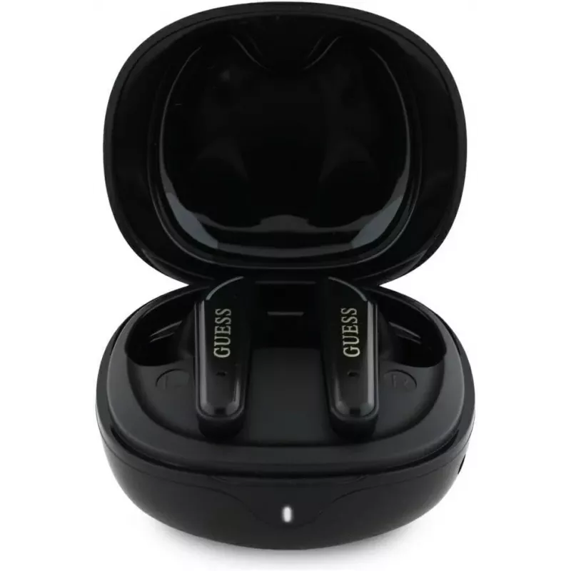 Guess Flat Classic Logo Electroplated TWS Earbuds com estojo de carregamento (Preto)