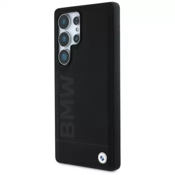 BMW Leather Big Wordmark Case para Samsung Galaxy S25 Ultra preto