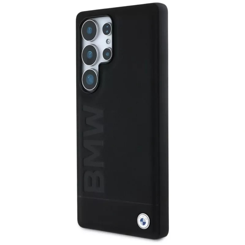 BMW Leather Big Wordmark Case para Samsung Galaxy S25 Ultra preto