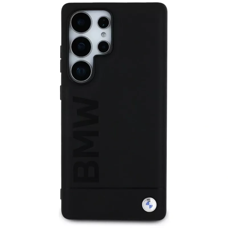 BMW Leather Big Wordmark Case para Samsung Galaxy S25 Ultra preto