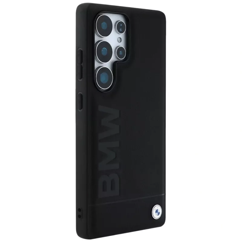 BMW Leather Big Wordmark Case para Samsung Galaxy S25 Ultra preto
