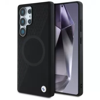 BMW Leder-Halbtextur-MagSafe-Case para Samsung Galaxy S25 Ultra preto