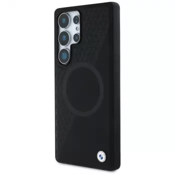 BMW Leder-Halbtextur-MagSafe-Case para Samsung Galaxy S25 Ultra preto