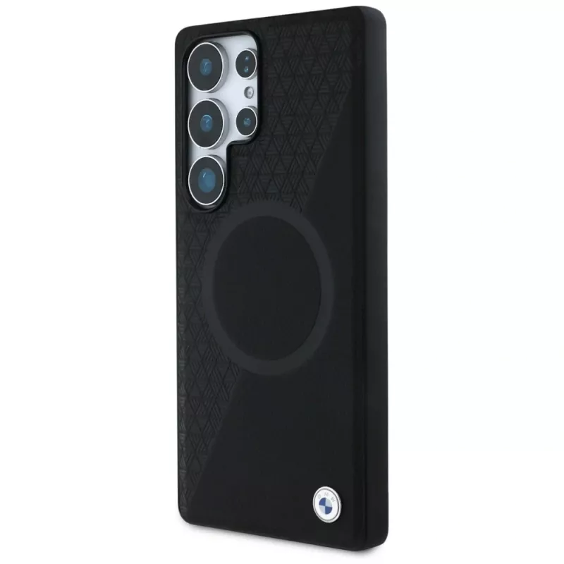 BMW Leder-Halbtextur-MagSafe-Case para Samsung Galaxy S25 Ultra preto