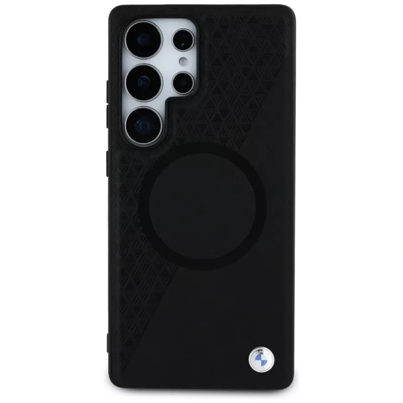 BMW Leder-Halbtextur-MagSafe-Case para Samsung Galaxy S25 Ultra preto