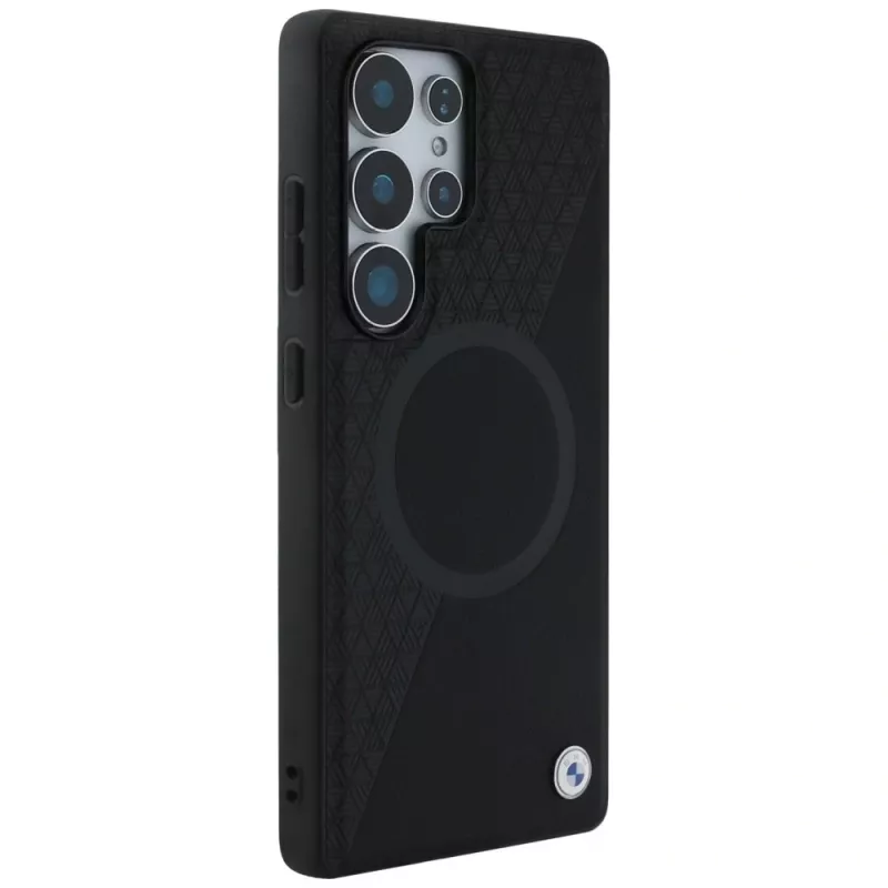 BMW Leder-Halbtextur-MagSafe-Case para Samsung Galaxy S25 Ultra preto