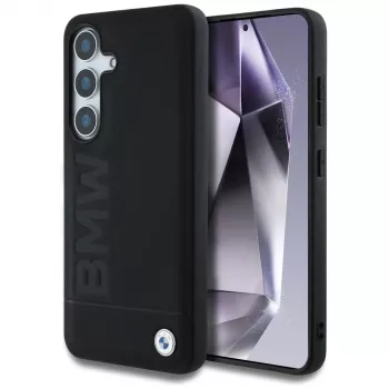 BMW Leder Big Wordmark Case para Samsung Galaxy S25 preto