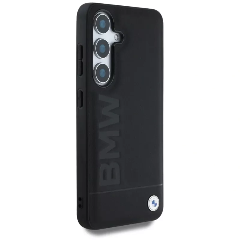 BMW Leather Big Wordmark Case para Samsung Galaxy S25+ preto