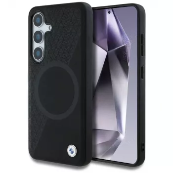BMW Leder-Halbtextur MagSafe Case para Samsung Galaxy S25 preto