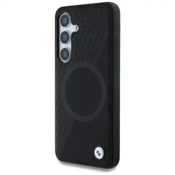 BMW Leder-Halbtextur MagSafe Case para Samsung Galaxy S25 preto