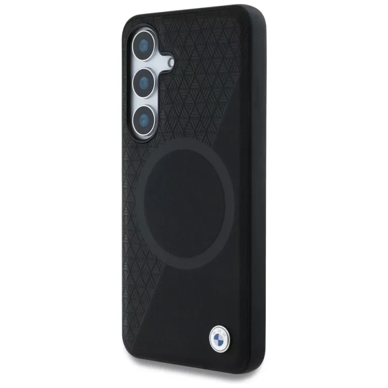 BMW Leder-Halbtextur MagSafe Case para Samsung Galaxy S25 preto