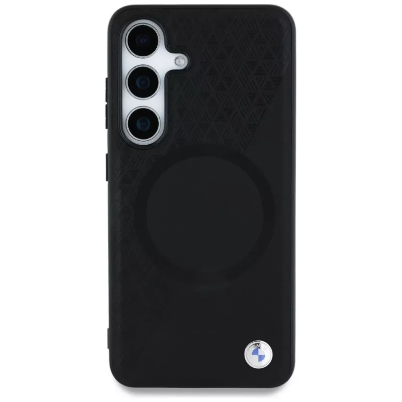 BMW Leder-Halbtextur MagSafe Case para Samsung Galaxy S25 preto